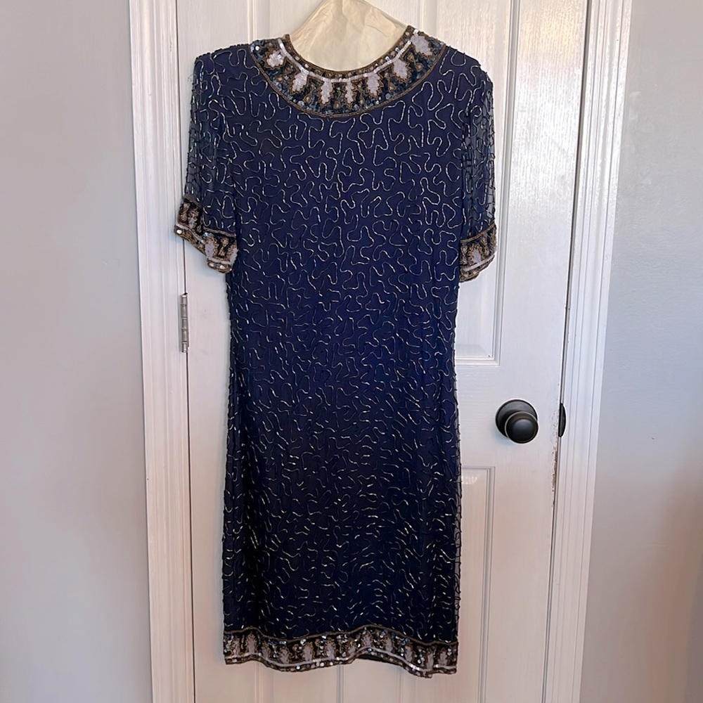 Laurence Kazar beaded silk dress Vintage Small